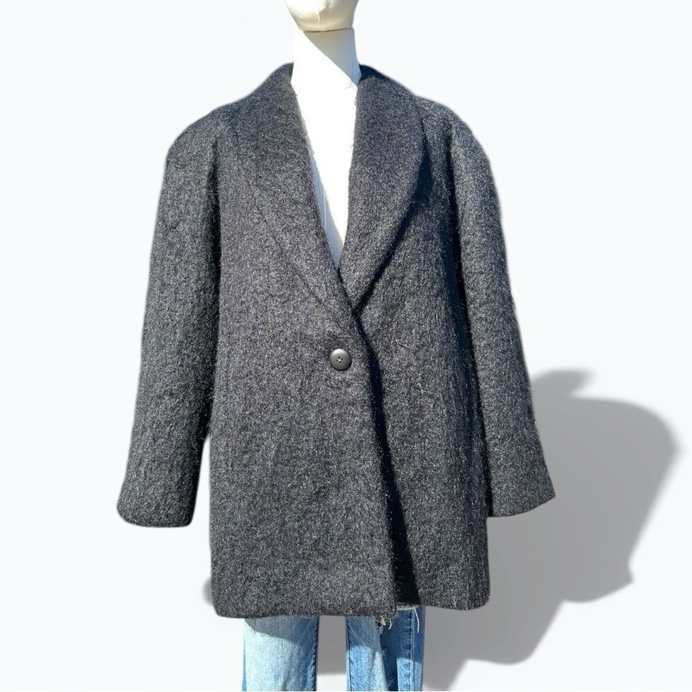 Dolores Unique Designs Mohair Black Cocoon Coat Medium Single Button Boutique